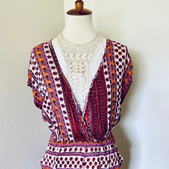 Angie Red & Pink Floral Print Deep V Cut Romper - Picture 2 of 7